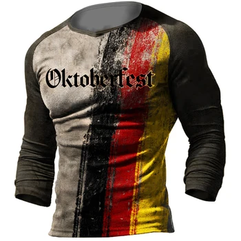 2023, реколта мъжка тениска с принтом германския флаг, пролетта и есента мъжки топ свободно намаляване с дълги ръкави на открито