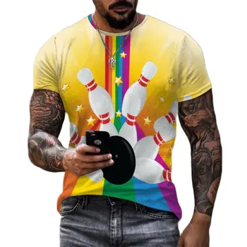 Лятна мода ежедневни тениска с кръгло деколте и къс ръкав за мъже и жени с принтом боулинг и съща улица тениска