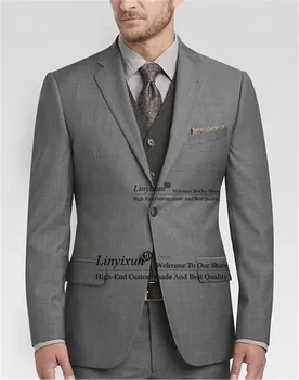 Официални бизнес костюми за мъже, комплект от 3 теми, яке, жилетка, панталони, мъжко сако, сватбен смокинг на младоженеца, оборудвана костюм Homme