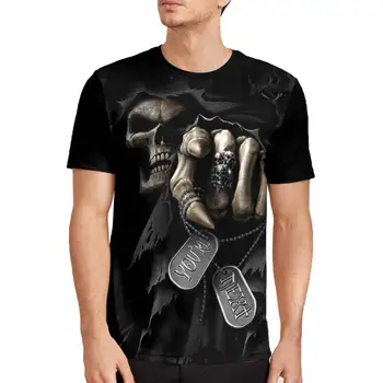 Черен мъжки ежедневни тениска с цифрово принтом skeleton3 с 3D цифрово принтом