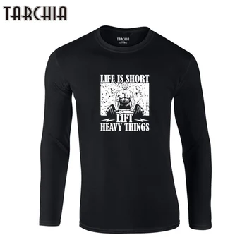 TARCHIA 2023 Мъжки Тениски на марката Life Is Short Life Тежки Неща Готина Нова Тениска с дълъг Ръкав Camisetas от 100% памук Оверсайз