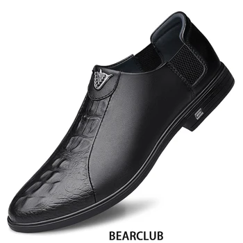 Луксозни мъжки лоферы BEARCLUB, модел обувки от естествена кожа, с високо качество удобни ежедневни обувки без закопчалка, мъжки обувки от естествена телешка кожа
