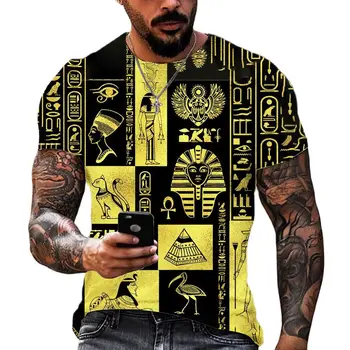 2023 Древен Египет Арт Хип-Хоп Мъжка Тениска Дамска Мода Ежедневно С Къс Ръкав Harajuku Летни Свободни Върховете На Размера На Плюс