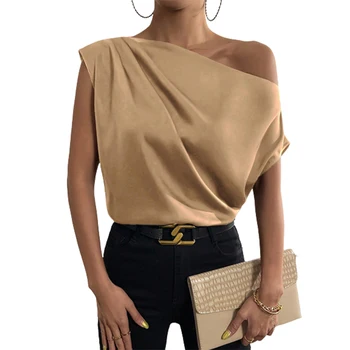 Lemongor / Дамски стилни асиметрични обикновена тениски с едно рамо 2023, летни ежедневни офис блузи за жени