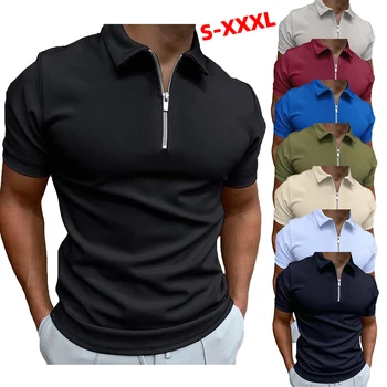 Лятна мъжка риза поло с къс ръкав, приталенная градинска риза с къси ръкави с цип, пуловер, модна тениска с къс ръкав, ежедневни тениска