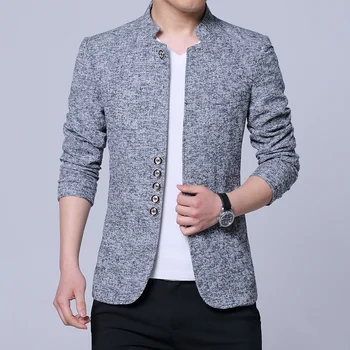 2023 Мъжка мода с висока яка, оборудвана китайски Висококачествен смесовый костюм, сако/Мъжки Ежедневни тенденция, вълнен блейзър Голям Размер, палто