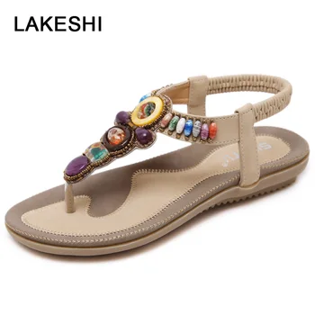 LAKESHI/ летни дамски сандали в бохемски стил, големи размери 44 45, дамски обувки, 2023 година, чехли, дамски сандали на равна подметка, плажни сандали, дамски Сандали