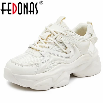 FEDONAS 2023, дамски обувки на висока платформа, модни и ежедневни обувки от естествена кожа на танкетке и обувки, дамски спортни обувки дантела