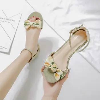 Дамски сандали на равна подметка с флорални принтом LIHUAMAO, ежедневни сандали с каишка на щиколотке, модерни елегантни дамски сандали с кръгло бомбе, дамски обувки