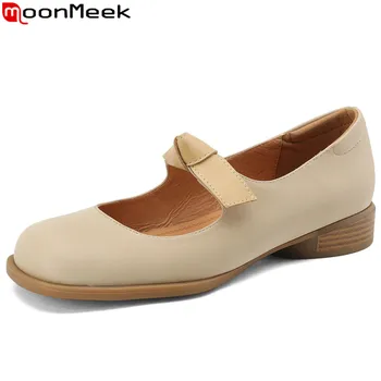 MoonMeek/ новост 2023 г.; модел обувки с квадратни пръсти; детски велур тънки обувки Mary Janes; дамски пролетни обувки-лодка в средно на квадратен ток
