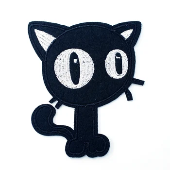 Черна Котка (размер: 7,7x9,6 см) на Значки от плат 