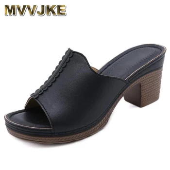 MVVJKEThick heel, нови летни сандали, удобни универсални сандали на висок ток, ежедневни градинска однотонная обувки големи размери, чехли