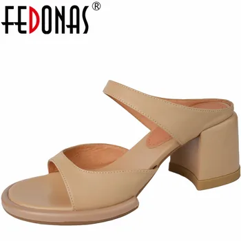 FEDONAS/ елегантни дамски чехли; обувки-лодка от естествена кожа на дебел висок ток и платформа; дамски обувки за партита и офиса за възрастни; дамски сандали;