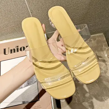 Сандали, чехли, дамска мода на открито през лятото 2023, Нови летни прозрачни и удобни дамски обувки на висок ток