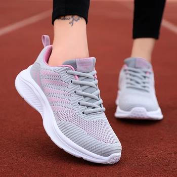 Дамски ежедневни обувки, Модни дишащи пешеходни мрежести обувки на плоска подметка Женски бели маратонки Дамски 2023 Дамски обувки