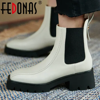 FEDONAS/ нови дамски ботильоны от естествена кожа в дебел ток и платформа, ежедневни външни къси ботуши, лаконичная есенно-зимни дамски обувки