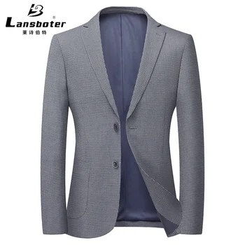 Lansboter/сив пролетта тънък мъжки костюм, без желязо, оборудвана костюм за средни и по-млади хора, ежедневното однополое палто 