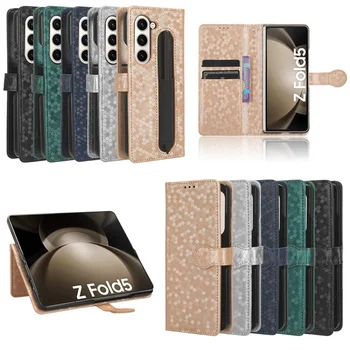 Кожен Калъф Защитен Калъф За Samsung Galaxy Z Fold 5 3 4 5G флип-надолу Делото-Поставка Fold5 Fold4 Fold3 Портфейл С Поставка За Карти Калъф За вашия Телефон