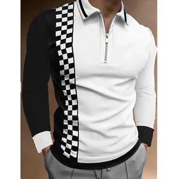 Нова тенденция мъжка риза с къси ръкави с цип дълъг ръкав, Мъжки спортни и Ежедневни бизнес риза с къси ръкави.