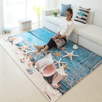 Сини морски миди в средиземноморски стил, килими с 3D принтом за всекидневната, чай кафе, килимче за пода в спалнята, детски подложки за проследяването стъпки пълзи и килим