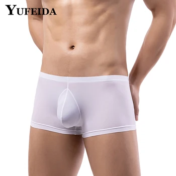 YUFEIDA мъжко сексуално дышащее бельо-тънки боксови шорти Голяма чанта за пениса, мъжки боксерки топене Мъжки гащи интимни шорти