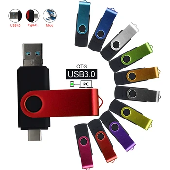 USB флаш устройство 3 в 1 OTG Високоскоростен 3,0 U диск, 64 GB Завъртане на карта памет за Android/TYPE-C/PC Бизнес подарък Micro USB устройство