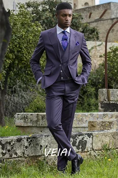 Мъжки костюми, Палта с остър ревери от три елемента (сако + панталон + елек), ушити по поръчка, приталенные мъжки костюми, облекло за младоженеца, сватбена костюм