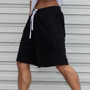 Мъжки къси панталони с завязками, свободни летни шорти със средна засаждане и джобове, къси панталони за фитнес