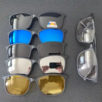 5 бр. слънчеви очила с магнитна поляризация, дамски мъжки пластмасови рамки за нощно шофиране, слънчеви очила с UV400, Директна доставка