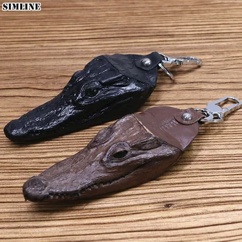 Ключодържател с глава на крокодил голям размер от естествена кожа, кола ключодържател за мъже и жени, луксозен ключодържател в стил пънк, окачване в подарък