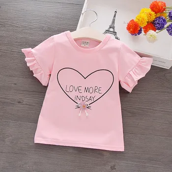 Детска лятна тениска за момичета, удобна сладко облекло за деца с къс ръкав, памучен детска тениска на 1-8 години