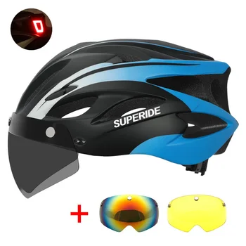 SUPERIDE USB Chargeing Велосипеден Шлем с сенника и Защитни Очила За Мъже и Жени МТБ Двухколесный Велосипеден Шлем In-мухъл Планински Пътен Велосипеден Шлем