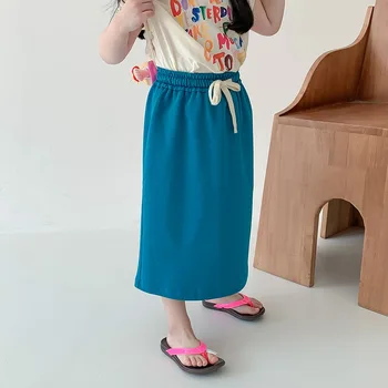 Детски дрехи, дрехи пола за момичета, 2023, корейски стил, нова мода пролет-лято ежедневна пола за момичета, однотонная ежедневна пола за момичета