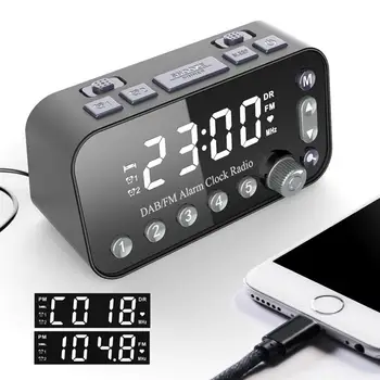 Цифров часовник с Аларма, FM радио, Двойна USB, може да се Регулира силата на Звука, led дисплей, Таймер за сън, Безжични FM/ DAB Часовник, Радио, Стоки за дома