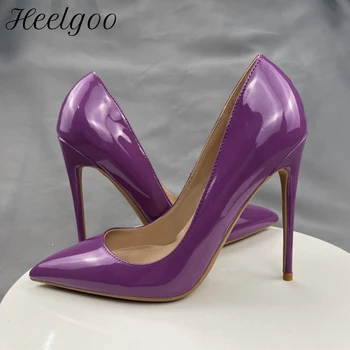 Heelgoo/ Лилави Женски Обикновена обувки-лодка от лачена кожа на висок ток с остър пръсти, Елегантни дамски Модел обувки OL 12 cm 10 cm 8 cm