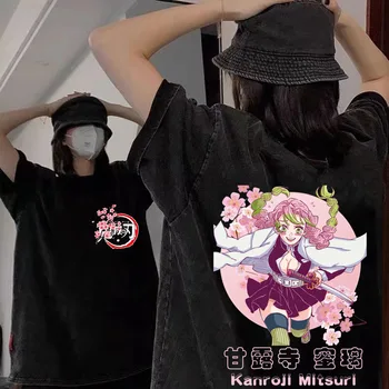 Тениска Kimetsu No Yaiba с аниме Kanroji Mitsuri, тениска Harajuku Demon Slayer, лятна дамска тениска Оверсайз с къс ръкав