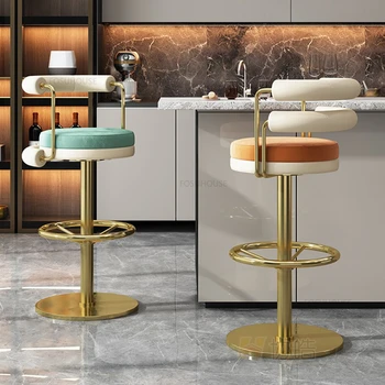 Съвременните Леки луксозни Бар столове от неръждаема стомана, Високи столове за домашна бар, Столове, за кафене, Бар, мебели, Стол с въртяща се облегалка KTV