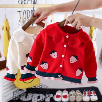 2020 Есенен пуловер с ягодов модел за малки момичета, зимна вязаный жилетка за деца, детски ежедневни връхни дрехи с дълги ръкави и набори