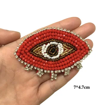 1 бр. висококачествена модна апликация с червени очи, украсени с пайети, ленти за дрехи, sew-якета, дънки, Чанти LSHB907