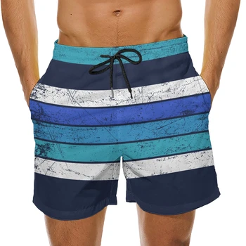 Мъжки шорти за плуване със сини градиентными дебели линии, летни бански за сърф дъска, плажни шорти, класически модерен мъжки къси панталони