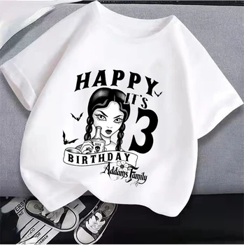 2023, детски дрехи Wednesday Addams, лятна тениска с аниме номер за рожден ден за момичета, дрехи с герои от анимационни филми, детски топ, подарък, нестандартен