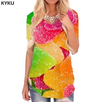 Тениска KYKU Candy дамски Цветна тениска с V-образно деколте, с Преливащи се цветове Забавни Тениски, Градиентные Тениски С Принтом, Дамски Дрехи в стил Пънк-Рок, Свободни