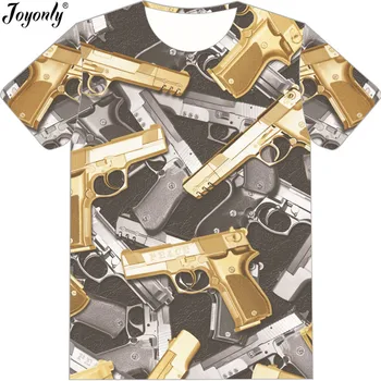 Joyonly/ Тениски с страхотен дизайн за Момичета и момчета с 3D Принтом, Черни, Златни Тениски Gangsta Gun Camisetas, Летни Блузи 2018, Детска тениска