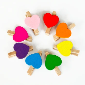 50шт 4x30 мм Сладък Цветен Сърдечен Дървена Стяга Сватба Парти DIY Снимка Банер Занаят Украса Клип Клечки Прищепка За Съхранение на Аксесоари