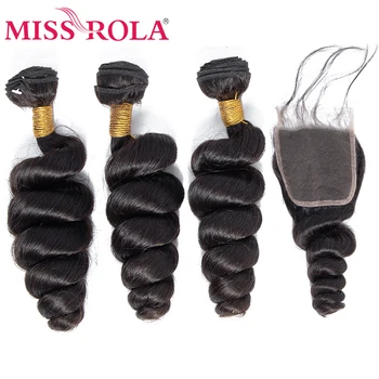 Miss Rola Hair на малайзия Свободна Вълна, 3 връзки Със Затварянето, 100% Снопове от Човешки Косъм С края на Шнурком 4x4, Двойни Патица Реми