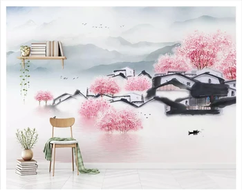 тапети beibehang гъста копринено модерни минималистичные нови китайски мастила пейзажное украса живопис papel de parede 3d тапети