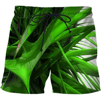 2021 Нови мъжки летни отношение Зелен лист 3D принт за къпане с дълбоко потапяне Ежедневни празнични плажни шорти за плуване дрехи мъжки плажни шорти