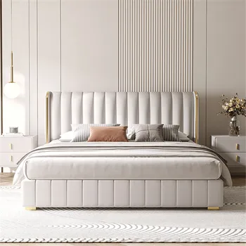Тъканта легло 1.8 m двойно италианската светла луксозна сватбена легло минималистичная технология за главната спалня на тъканта, легло за съхранение на пода стил Yamu